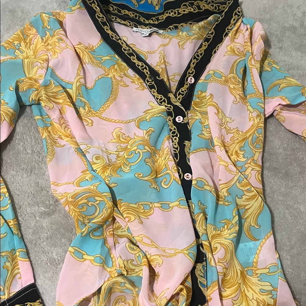 Colorful Baroque Print Blouse